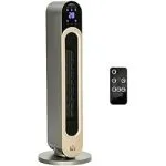 HOMCOM Calefactor Cerámico de Torre 1100/2200W Calentador Vertical con Mando a Distancia Pantalla LED Temporizador de 12H Termostato 3 Modos y Oscilación para 20-25 m² Ø25x73,5 cm Plata