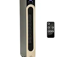 HOMCOM Calefactor Cerámico de Torre 1100/2200W Calentador Vertical con Mando a Distancia Pantalla LED Temporizador de 12H Termostato 3 Modos y Oscilación para 20-25 m² Ø25x73,5 cm Plata