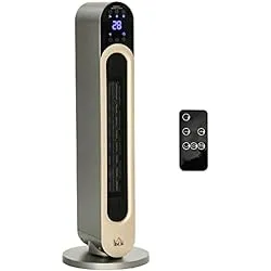 HOMCOM Calefactor Cerámico de Torre 1100/2200W Calentador Vertical con Mando a Distancia Pantalla LED Temporizador de 12H Termostato 3 Modos y Oscilación para 20-25 m² Ø25x73,5 cm Plata